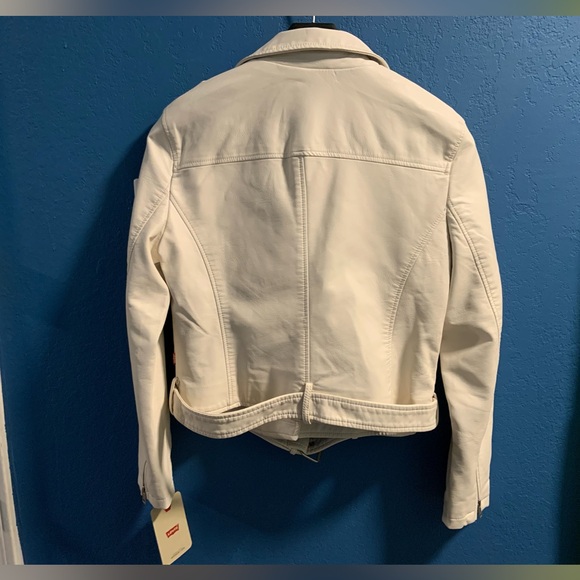 Levi's Women's Off White Faux Leather Biker Moto Crop Jacket Size Large NWT - Picture 6 of 16